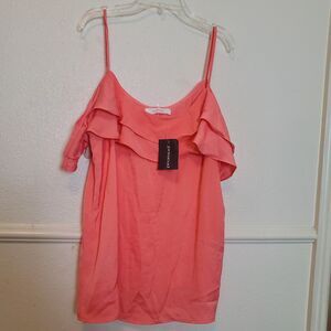 Promod Women's Coral Ruffle Cold Shoulder Cami Blouse Top Size US 12 NWT